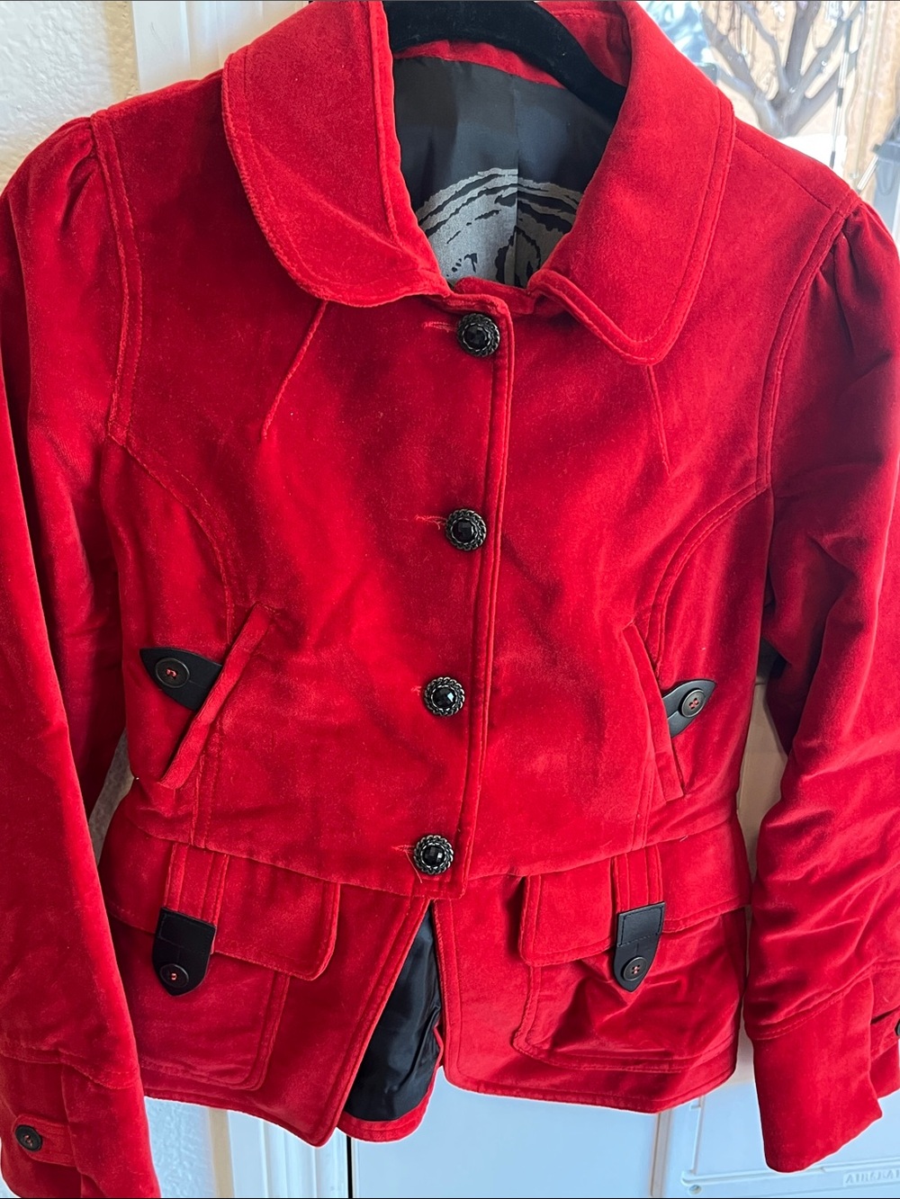 Billtornade Red Velvet Tailored Button Jacket Blazer